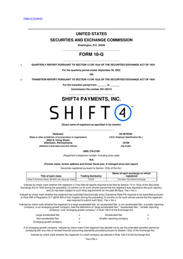 Thumbnail Shift4 Payments
 10-Q Quarterly Report FY2022 