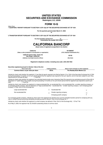 Thumbnail California BanCorp 10-Q Quarterly Report FY 