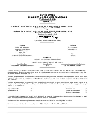 Thumbnail Netstreit 10-Q Quarterly Report FY2023 
