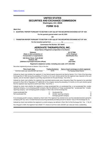 Vorschaubild Aerovate Therapeutics 10-Q Quartalsbericht 2024 
