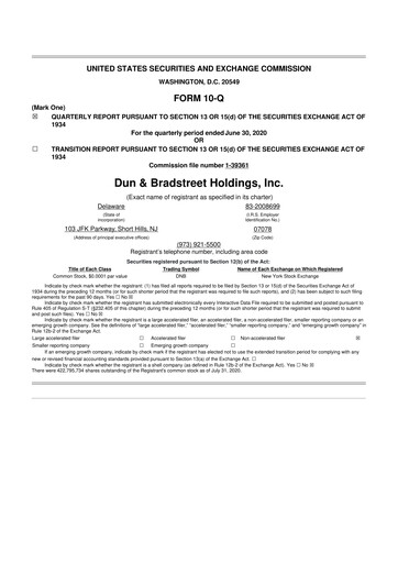 Miniature Dun & Bradstreet

 10-Q Rapport trimestriel 2020 