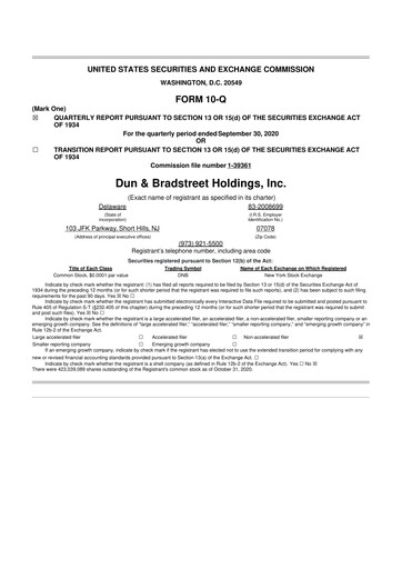 Miniature Dun & Bradstreet

 10-Q Rapport trimestriel 2020 