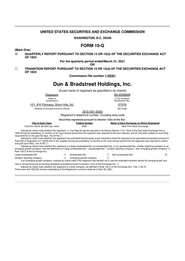 Miniature Dun & Bradstreet

 10-Q Rapport trimestriel 2021 