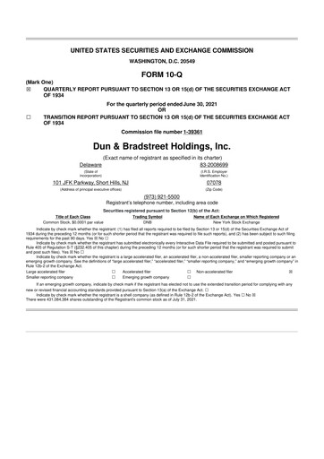 Miniature Dun & Bradstreet

 10-Q Rapport trimestriel 2021 