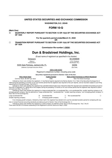 Miniature Dun & Bradstreet

 10-Q Rapport trimestriel 2022 