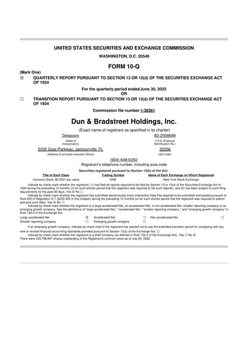 Miniature Dun & Bradstreet

 10-Q Rapport trimestriel 2022 