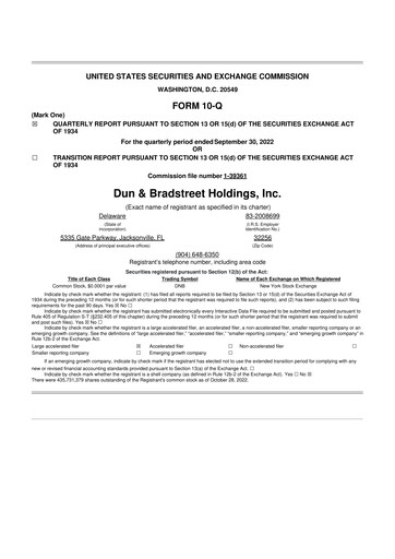 Miniature Dun & Bradstreet

 10-Q Rapport trimestriel 2022 