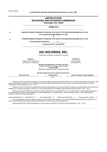 Thumbnail IAC Inc. 10-Q Quarterly Report FY2020 