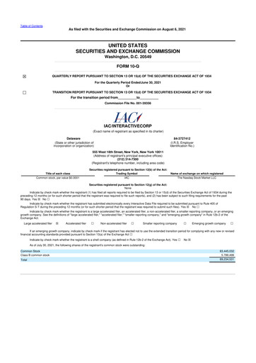 Thumbnail IAC Inc. 10-Q Quarterly Report FY2021 