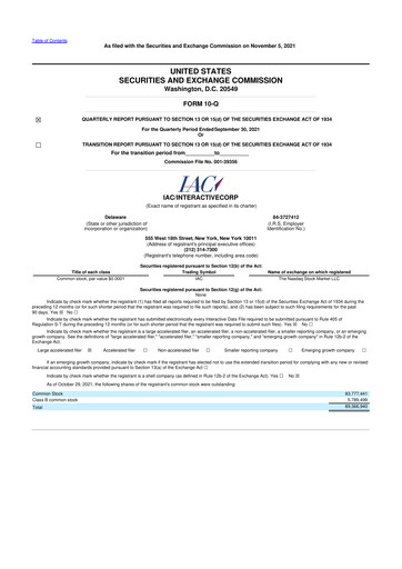 Thumbnail IAC Inc. 10-Q Quarterly Report FY2021 