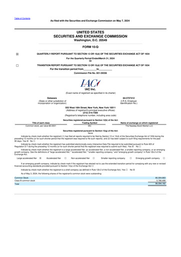 Thumbnail IAC Inc. 10-Q Quarterly Report FY2024 