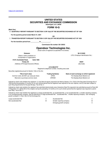 Thumbnail Opendoor 10-Q Quarterly Report FY2021 