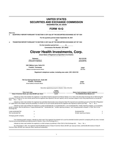 Vorschaubild Clover Health Investments 10-Q Quartalsbericht 2021 