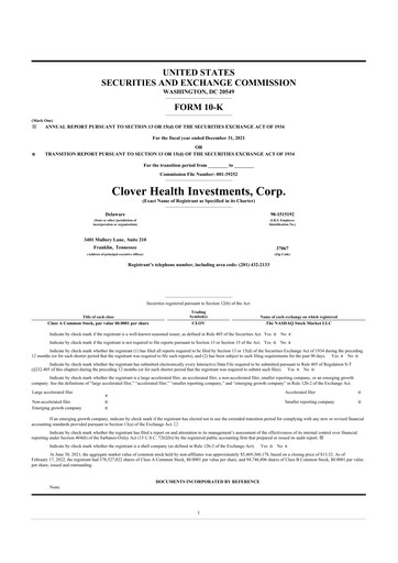 Thumbnail Clover Health Investments 10-K Annual Report 2021