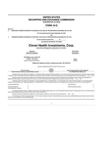 Vorschaubild Clover Health Investments 10-Q Quartalsbericht 2022 