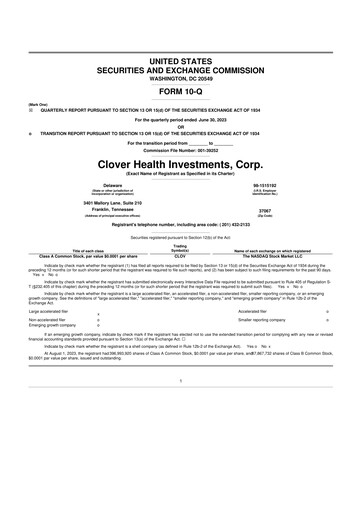 Vorschaubild Clover Health Investments 10-Q Quartalsbericht 2023 