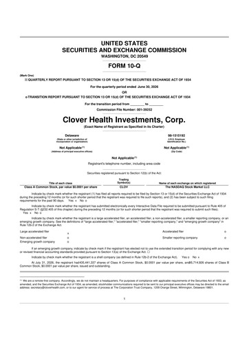 Thumbnail Clover Health Investments 10-Q Quarterly Report FY2026 