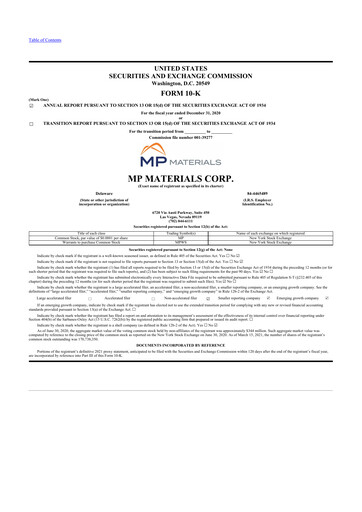 Thumbnail MP Materials 10-K Annual Report 2020