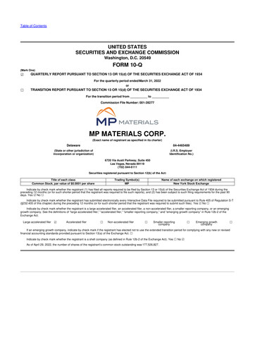 Thumbnail MP Materials 10-Q Quarterly Report FY2022 