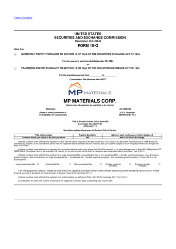 Thumbnail MP Materials 10-Q Quarterly Report FY2024 