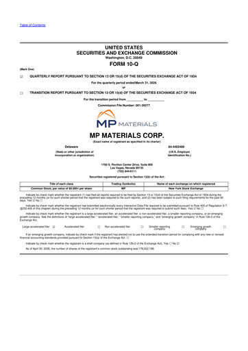 Thumbnail MP Materials 10-Q Quarterly Report FY 