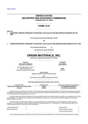 Miniature Origin Materials 10-Q Rapport trimestriel 2021 
