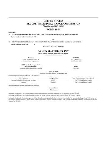 Miniature Origin Materials 10-K Rapport annuel 2021