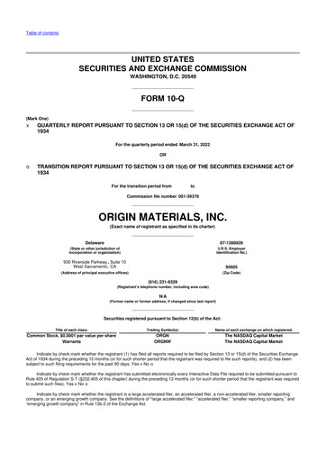 Miniature Origin Materials 10-Q Rapport trimestriel 2022 