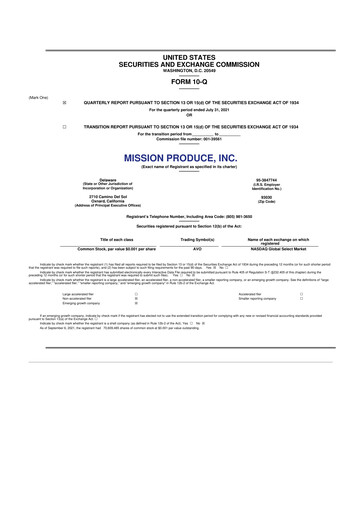 Thumbnail Mission Produce 10-Q Quarterly Report FY2021 