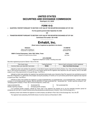 Miniature Enhabit 10-Q Rapport trimestriel 2022 