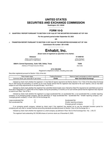 Miniature Enhabit 10-Q Rapport trimestriel 2023 