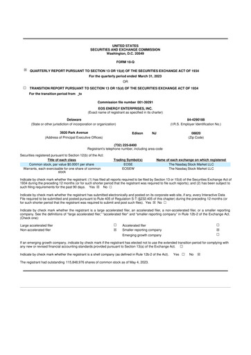 Thumbnail Eos Energy Enterprises 10-Q Quarterly Report FY2023 