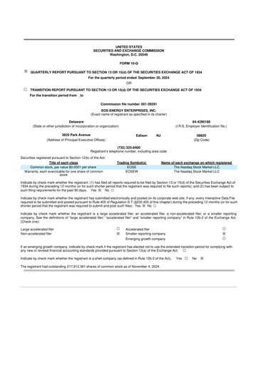Thumbnail Eos Energy Enterprises 10-Q Quarterly Report FY2024 