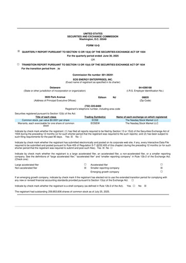 Thumbnail Eos Energy Enterprises 10-Q Quarterly Report FY2025 
