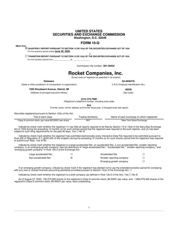 Thumbnail Rocket Companies
 10-Q Quarterly Report FY2020 