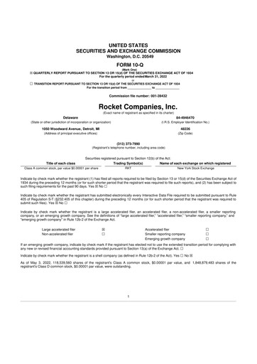 Thumbnail Rocket Companies
 10-Q Quarterly Report FY2022 