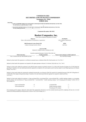 Thumbnail Rocket Companies
 10-K Annual Report 2022