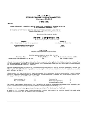 Thumbnail Rocket Companies
 10-Q Quarterly Report FY2025 