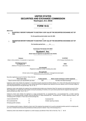 Thumbnail System1 10-Q Quarterly Report FY2025 