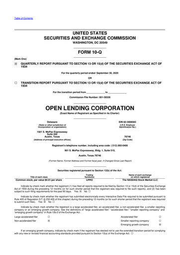 Miniature Open Lending 10-Q Rapport trimestriel 2020 