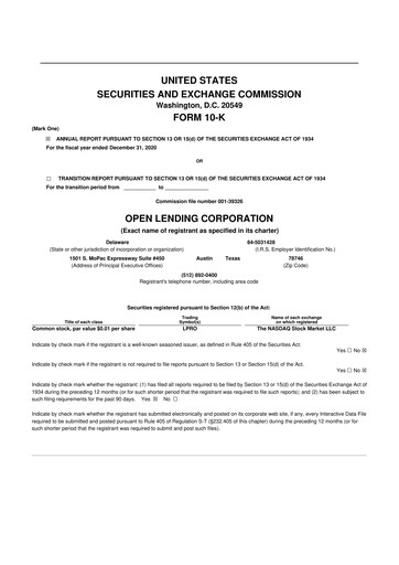 Miniature Open Lending 10-K Rapport annuel 2020