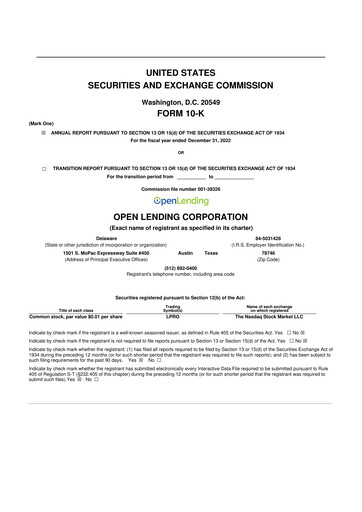 Miniature Open Lending 10-K Rapport annuel 2022