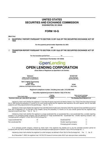 Miniature Open Lending 10-Q Rapport trimestriel 2023 