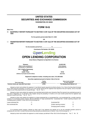 Miniature Open Lending 10-Q Rapport trimestriel  