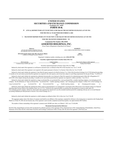 Vorschaubild Assertio Holdings 10-K Jahresbericht 2020