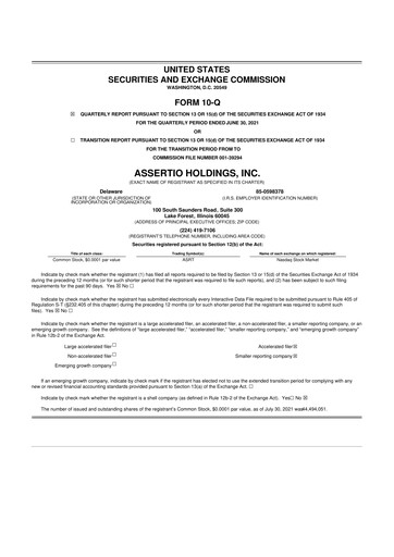 Thumbnail Assertio Holdings 10-Q Quarterly Report FY2021 