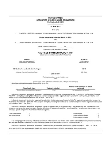 Vorschaubild Nautilus Biotechnology 10-Q Quartalsbericht 2022 