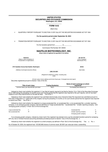 Vorschaubild Nautilus Biotechnology 10-Q Quartalsbericht 2024 