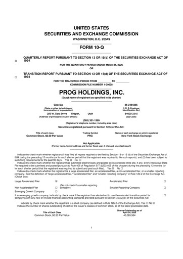 Thumbnail PROG Holdings 10-Q Quarterly Report FY 