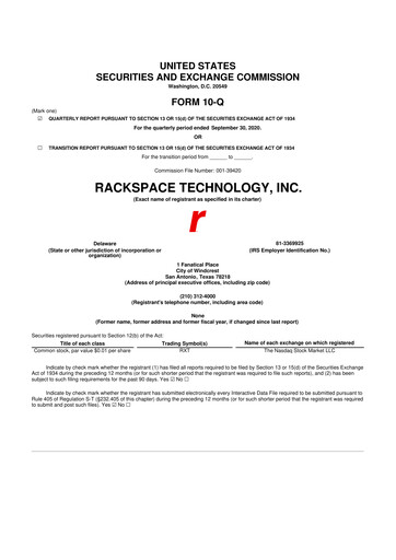 Thumbnail Rackspace Technology 10-Q Quarterly Report FY2020 